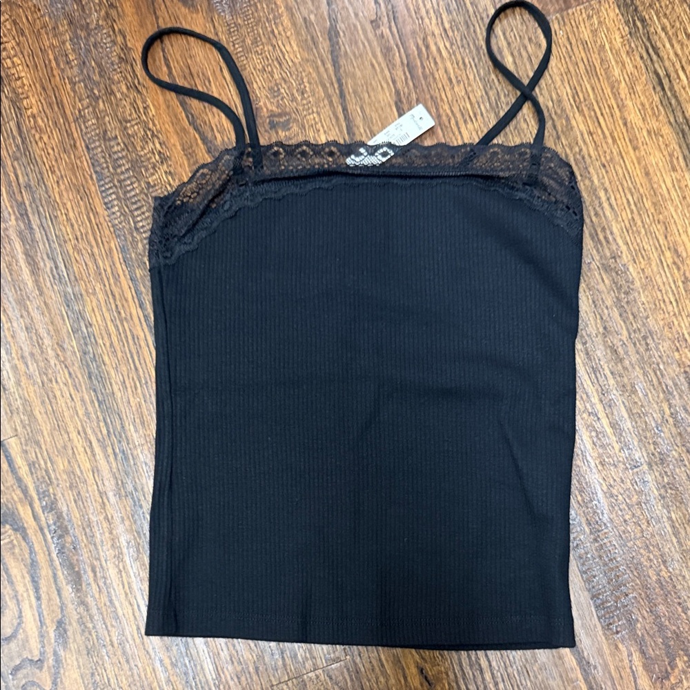 Madewell Black Lace-Trim Ribbed Tank